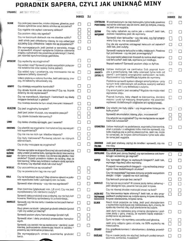 jak kupić używany motocykl - poradnik, check lista