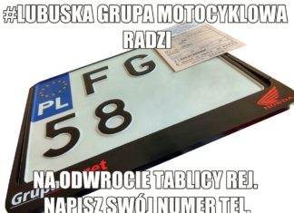 lubuska grupa motocyklowa radzi numer telefonu na odwrocie tablicy rejestracyjnej