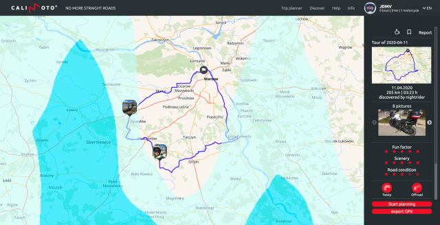 Aplikacje na telefon dla motocyklist&oacute;w – Calimoto [RECENZJA, TEST, OPIS FUNKCJI]