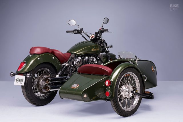Piękny Indian Scout 1200 z ekskluzywnym wózkiem bocznym od Alternative Sidecar