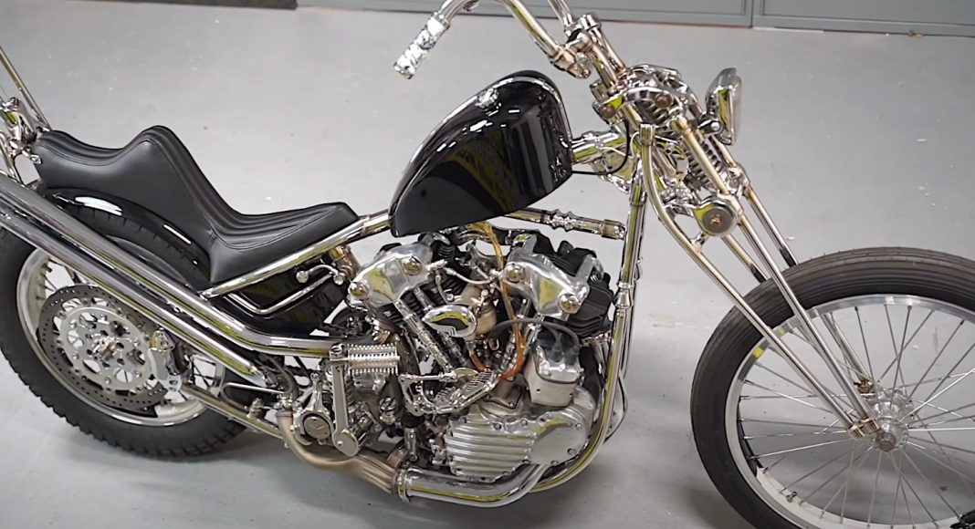 stainless  harley davidson knucklehead has oil running through its frame