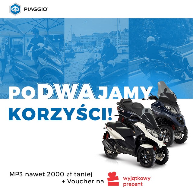 Skutery Piaggio MP3 300, 400 i 500 teraz taniej nawet o 2000 zł + wyjątkowy prezent!