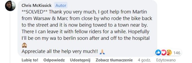 Motocykliści ruszyli z błyskawiczną pomocą obcokrajowcowi na zachodnim odcinku TET w Polsce