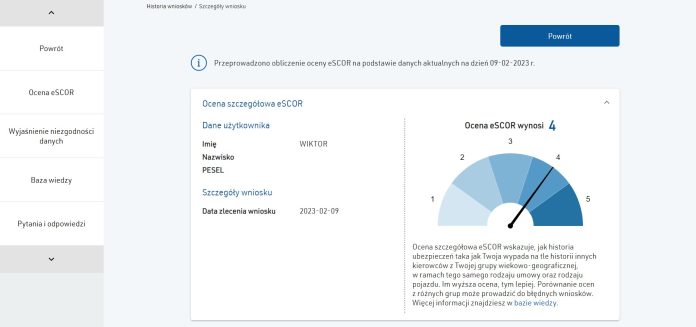 escor ufg ocena kierowcy ubezpieczenie OC AC