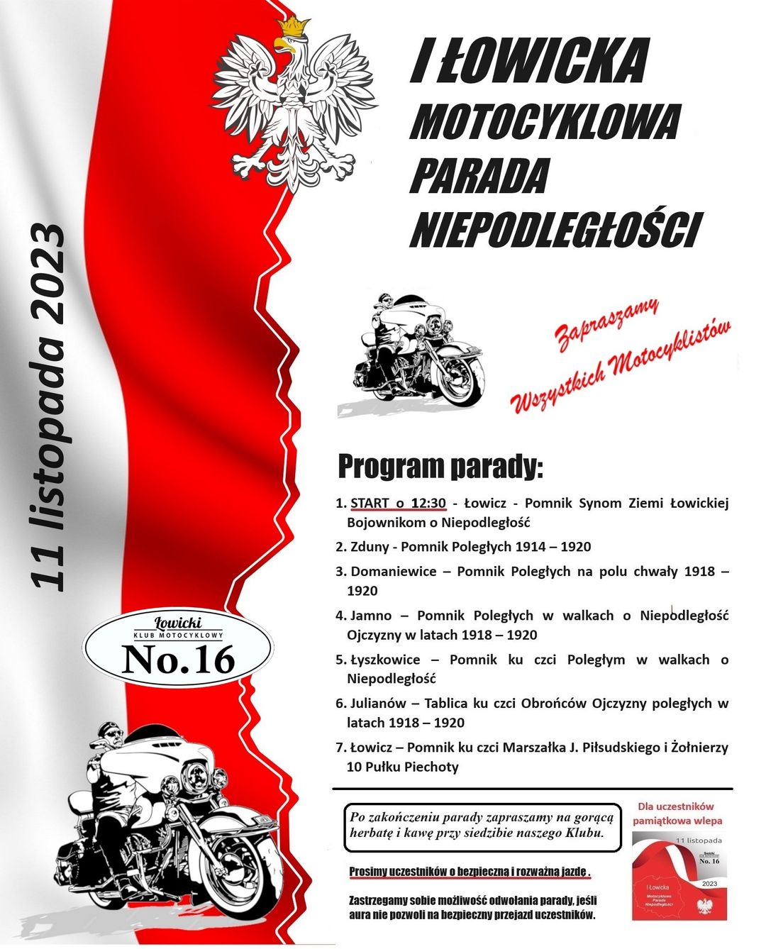Parady motocyklowe w Narodowe Święto Niepodległości 11 listopada [kalendarz, kiedy i gdzie zlot]