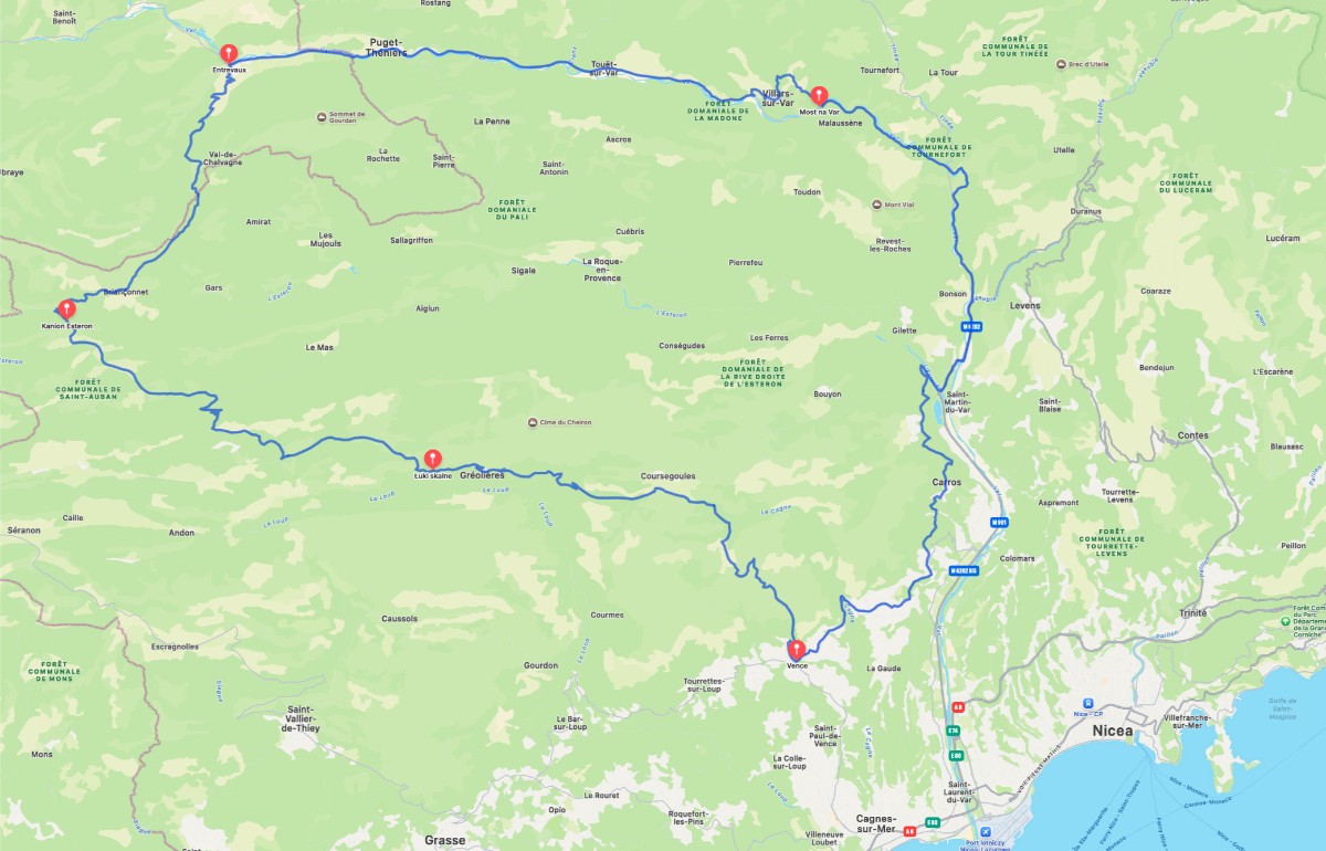 Alpy Nadmorskie Nicea Francja Schuberth C5 ANC mapa trasa Alpy Nadmorskie Nicea Francja Schuberth C5 ANC mapa trasa